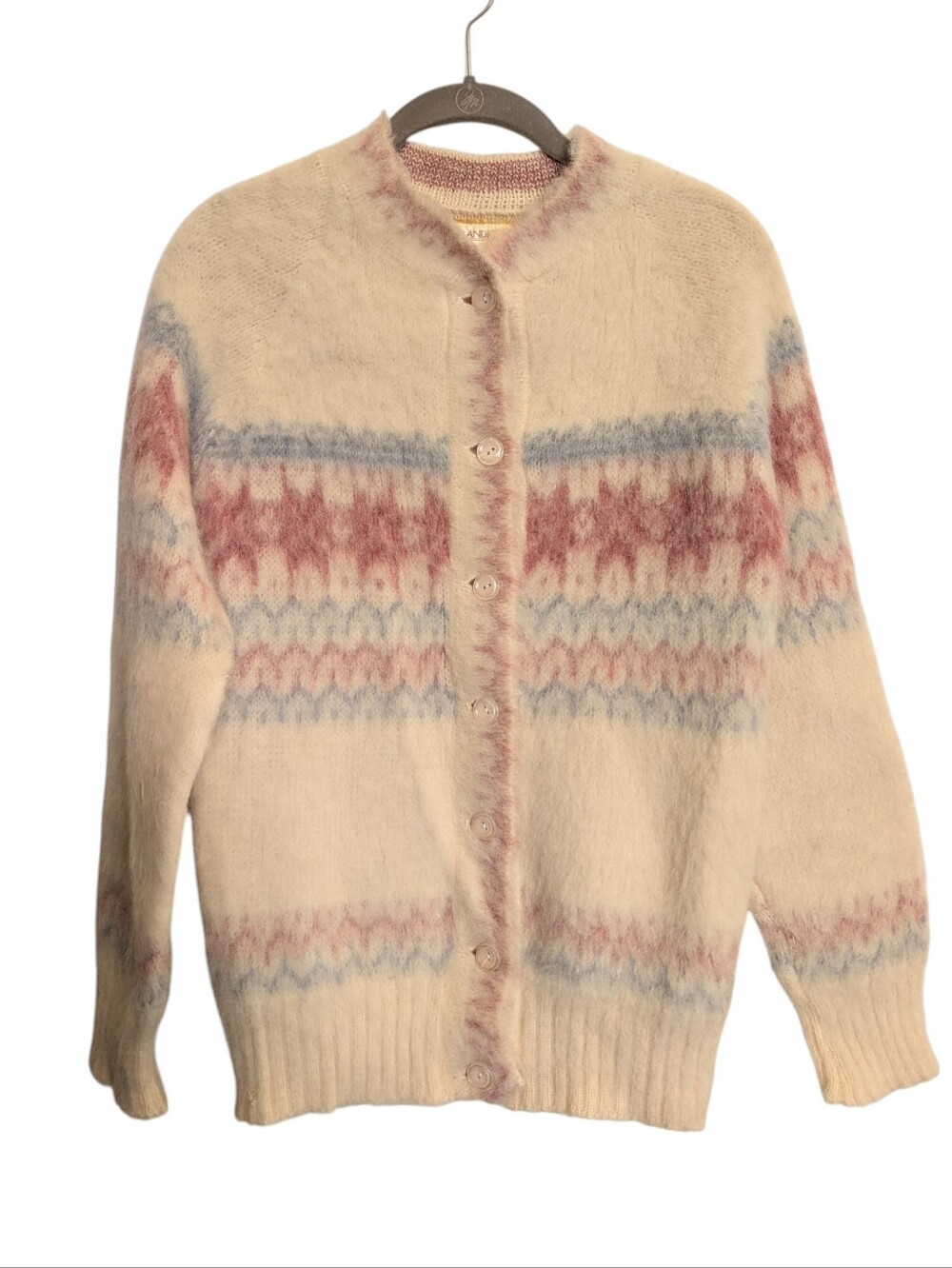 Ge-Ka Icelandic brushed Wool Cardigan Sweater Cream Pink Blue Ski Northern Isles